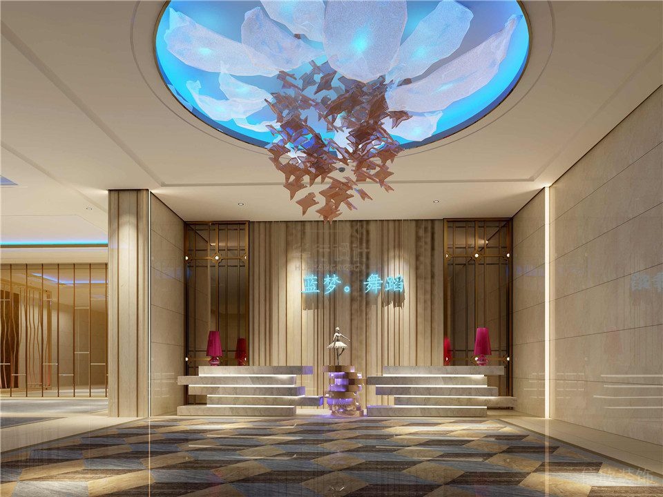 輕奢風(fēng)舞蹈培訓(xùn)機(jī)構(gòu)大理石現(xiàn)代大廳天花水晶吊頂優(yōu)雅設(shè)計(jì)