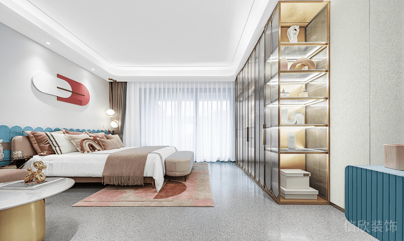 北歐風(fēng)臥室裝修金色墻柜裝修效果圖