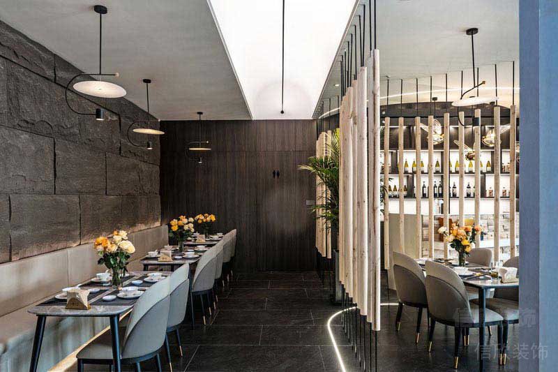 餐廳現(xiàn)代風用餐區(qū)文化石背景墻效果圖