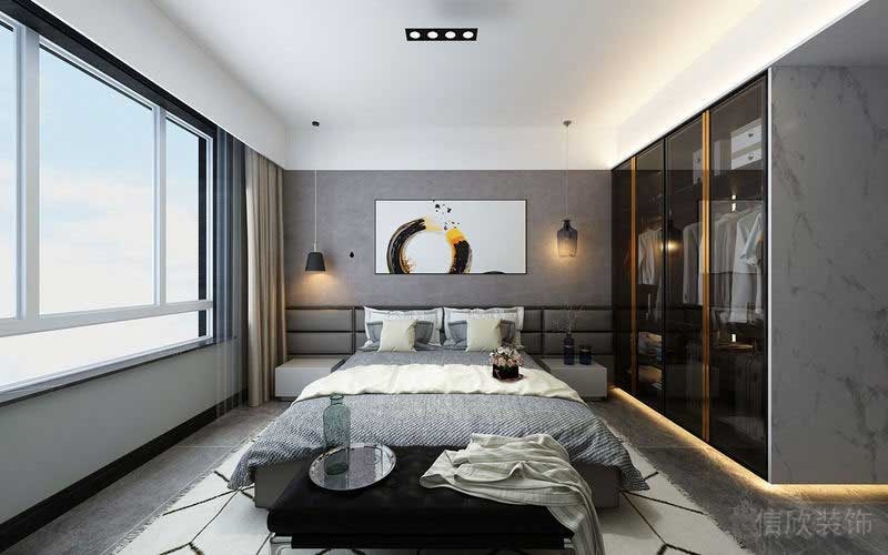 現(xiàn)代風格家居樣板間臥室灰色玻璃衣柜