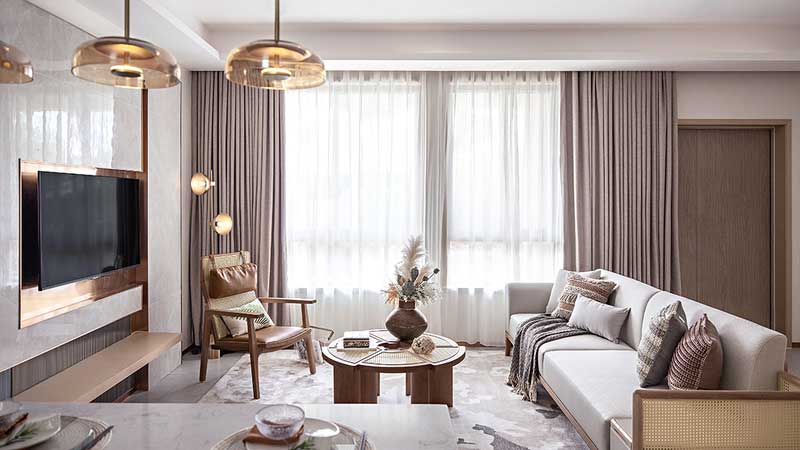 深圳南山區(qū)別墅裝修設(shè)計-一層客廳全景