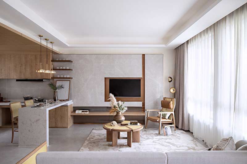 深圳南山區(qū)別墅裝修設(shè)計-一層客廳電視墻