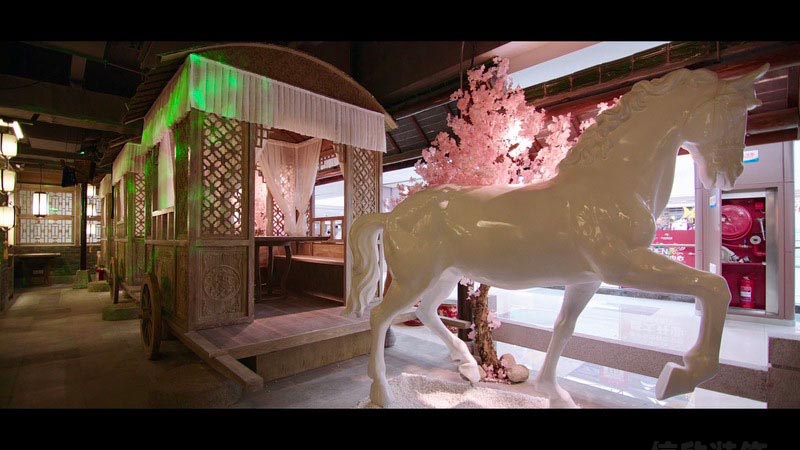 深圳鹽田中式風格餐飲店裝修圖白馬雕塑 深圳鹽田中式風格餐飲店裝修圖白馬雕塑